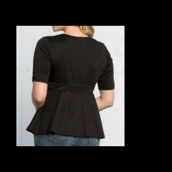 Kiyonna Women Top Black 3X Posh Ponte Peplum Style Sweetheart Neck Fit and Flare - Picture 3 of 8